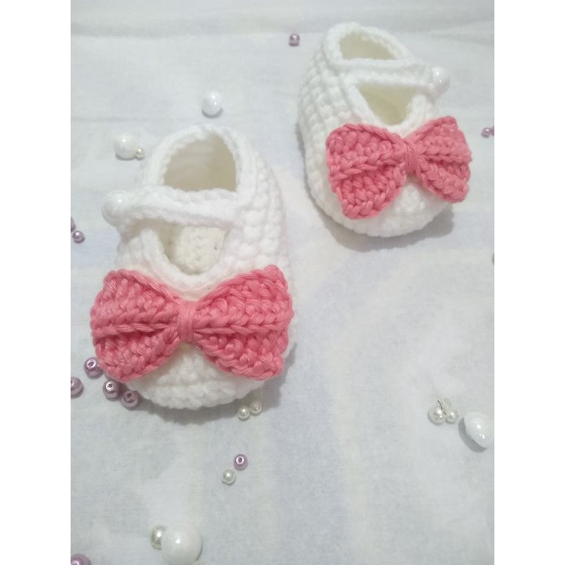 Ready | Sepatu rajut bayi perempuan newborn 0 12 bulan warna putih
