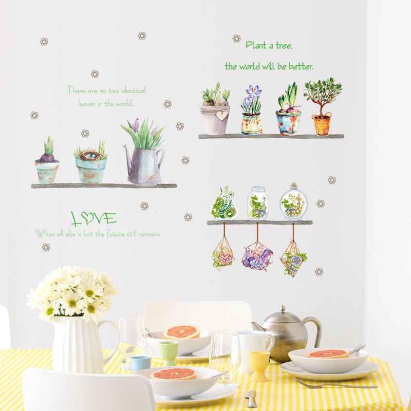 Reliza Wall Sticker Summer Green Potted Plant Garden Stiker Dinding LDR