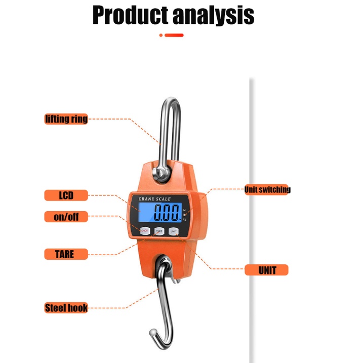 Timbangan Digital Gantung ORI / Crane Scale 300kg Digital LED Orange LCD Smart Crane Hook Scale Hanging 300Kg