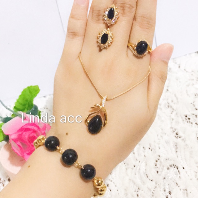 set permata giok batu giok asli gelang giok hitam bhanx xuping 88