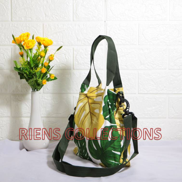 SLING BAG KANVAS TAS SELEMPANG KANVAS MOTIF DAUN TALAS. TAS KANVAS WANITA. TAS JOGJA. RIENS COLLECTIONS