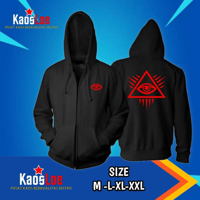 SWEATER ZIPPER HOODIE JAKET ILUMINATI EYE - KAOSLOE