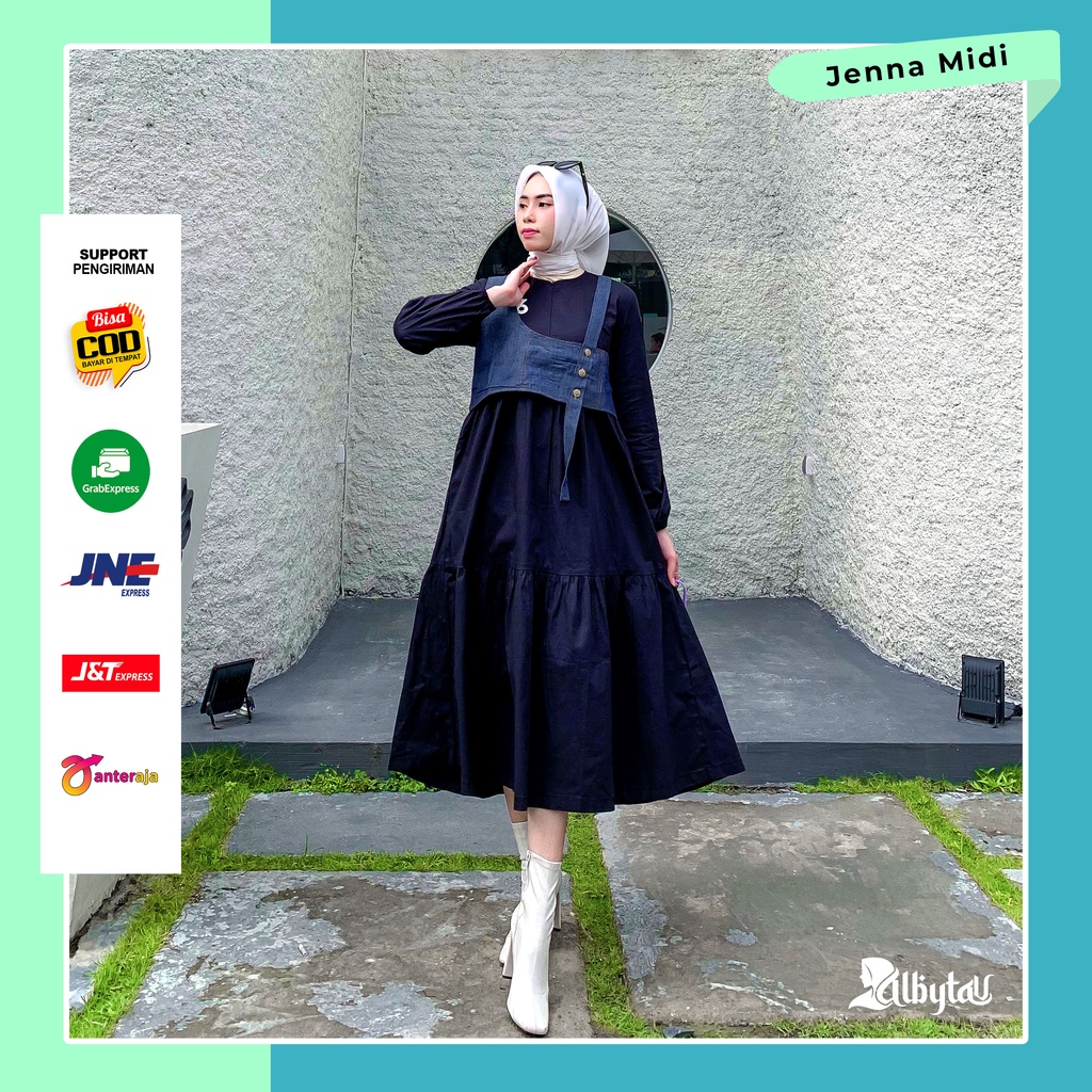 Dress gamis baju pakaian atasan wanita perempuan cewek cewe muslim muslimah remaja kekinian terbaru 