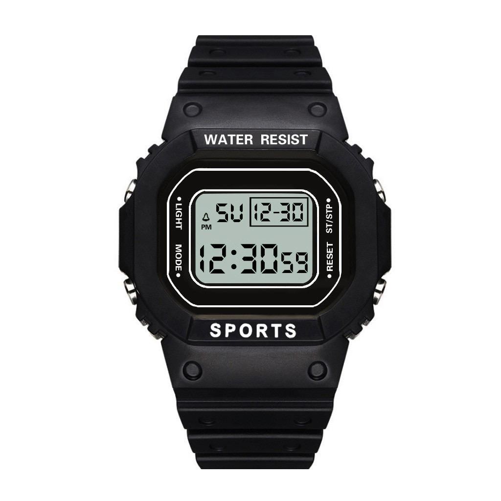 JAM TANGAN DIGITAL RUBBER PRIA / WANITA SEGI DW-5600 GROSIR KARET RUBBER SPORT LED KOREA SPORT ELEKTRONIK MOTIF BUNGA DAN POLOS STYLE COUPLE ANAK ANAK / REMAJA WATCHBRANDS  MURAH JF052 / C8-POLOS HITAM