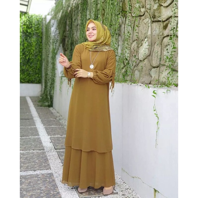 GAMIS BANDUNG [COD]  Sinta Set / Setelan Gamis Ceruty Babydoll Terbaru / Kekinian / Fashion Muslim /