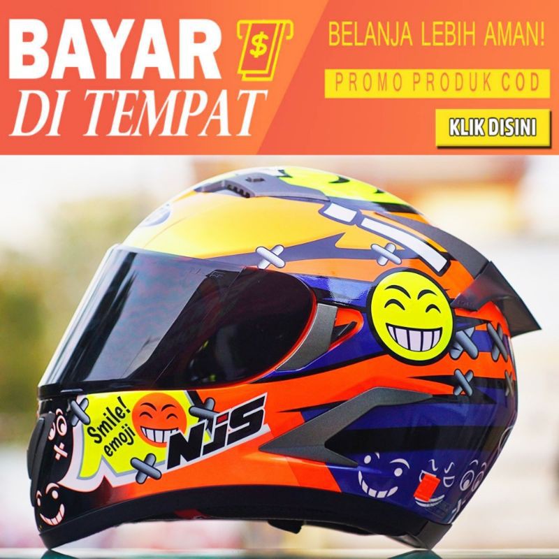 Helm NJS Shadow N808 Motif Smile - Free 2 Flat Visor Original NJS Shadow Fullface - Ongkir cuma 2kg