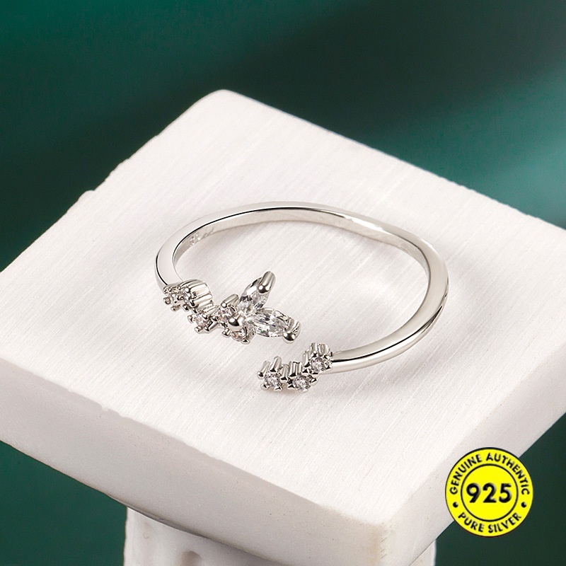 Cincin Sterling Silver 925 Model Terbuka Desain Kupu-Kupu Hias Berlian Untuk Wanita