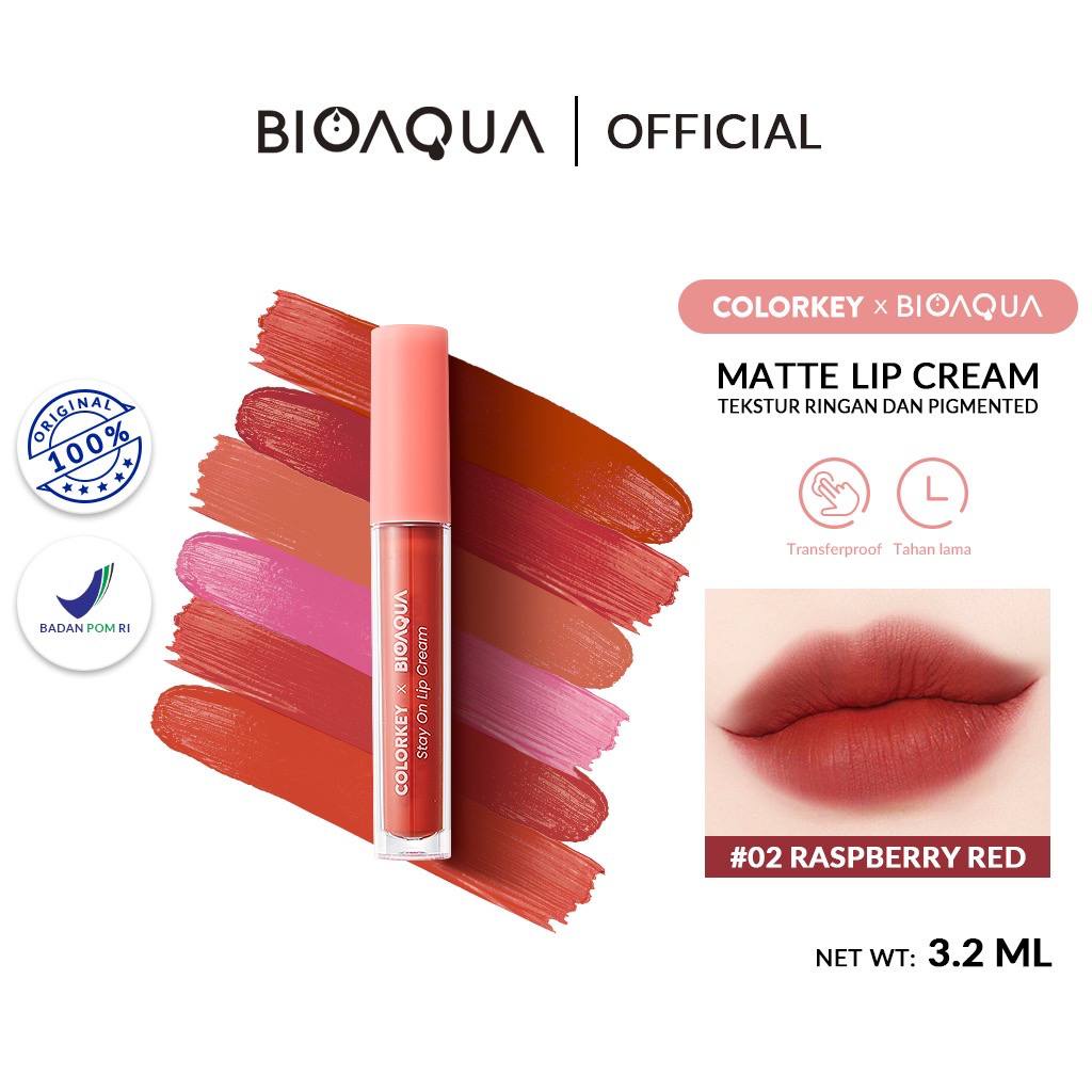 Colorkey X Bioaqua Stay On Lip Cream Matte 6 Colors Lipstick Lipstik Matte Lipstik Tahan Lama dan Anti Air Hingga 24 Jam Lasting MakeUp