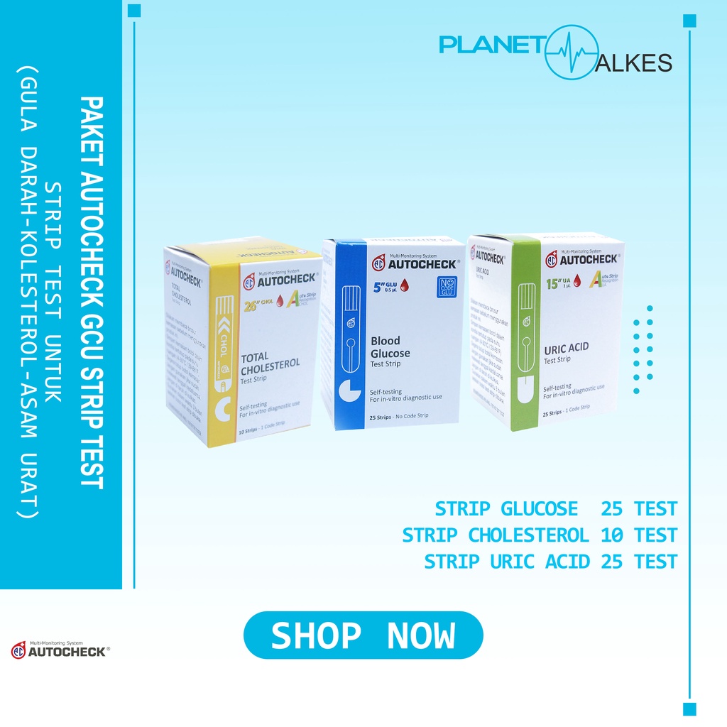 STRIP AUTOCHECK GCU GULA , ASAM URAT , KOLESTEROL / STIK AUTO CHECK AUTOCEK GDS URIC CHOLESTEROL
