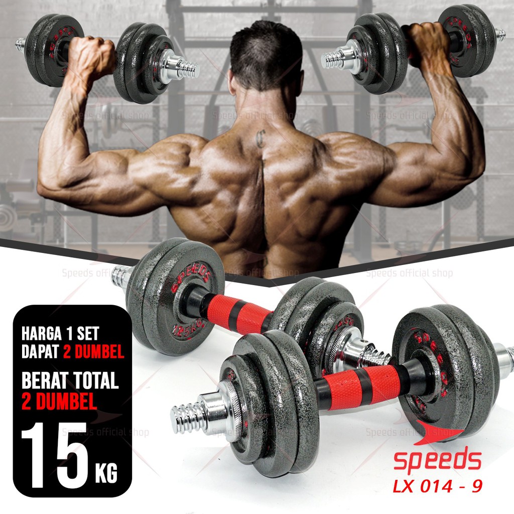 SPEEDS Dumbell Barbel Set 15Kg Tiang Angkat Beban Besi Stainless 15 Kg 014-9