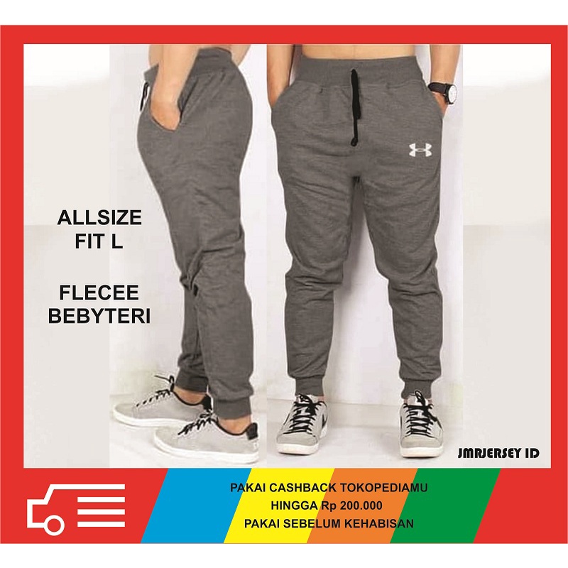 CELANA OLAHRAGA JOGER GREY TRAINING JOGGER PANJANG ABU TUA BAHAN BEBYTERY LEMBUT BERKANTONG SAMPING 