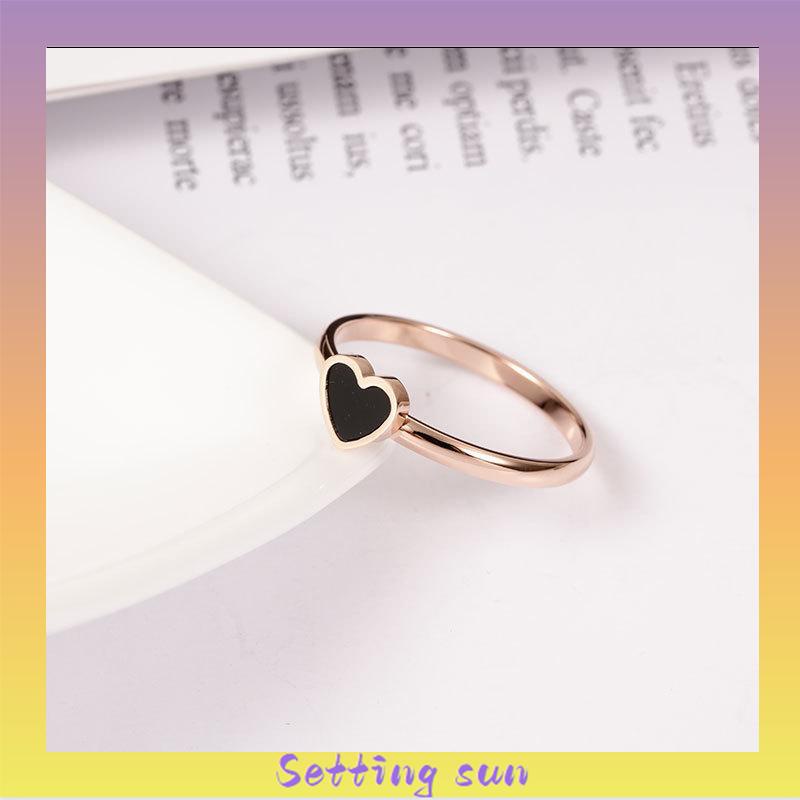 Korean Cinta Hati Cincin Titanium Lapisan Emas Model  Rose Gold TN