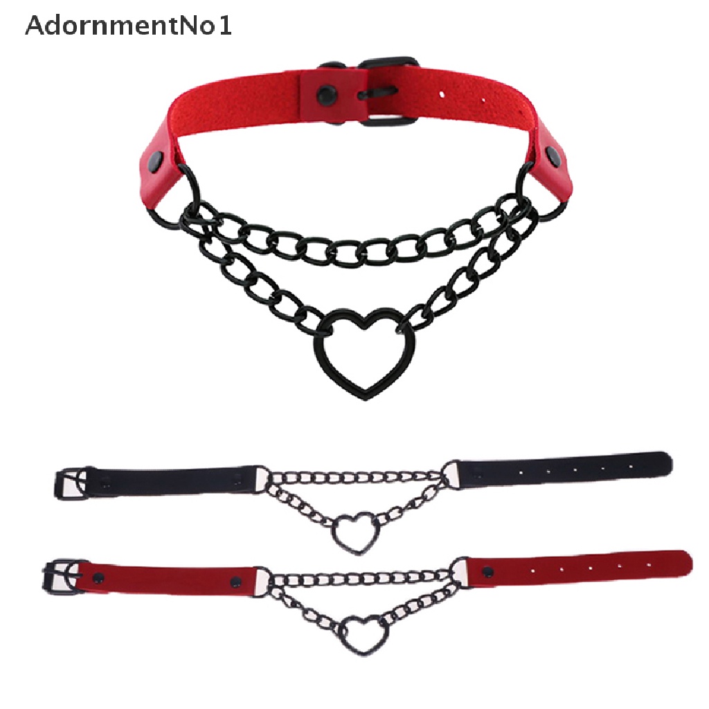 (AdornmentNo1) Kalung Choker Kulit PU Warna Hitam / Merah Gaya Gothic Untuk Wanita / Cosplay