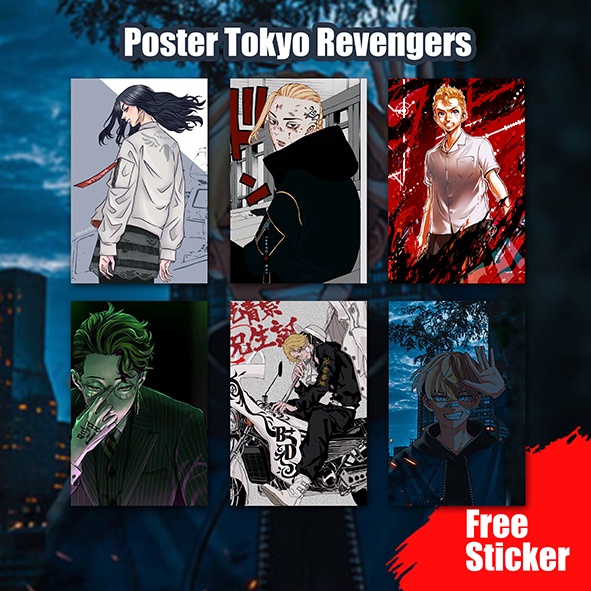 Poster Tokyo Revengers Anime Mikey Draken Takemichi Baji Kazutora - Size A4+