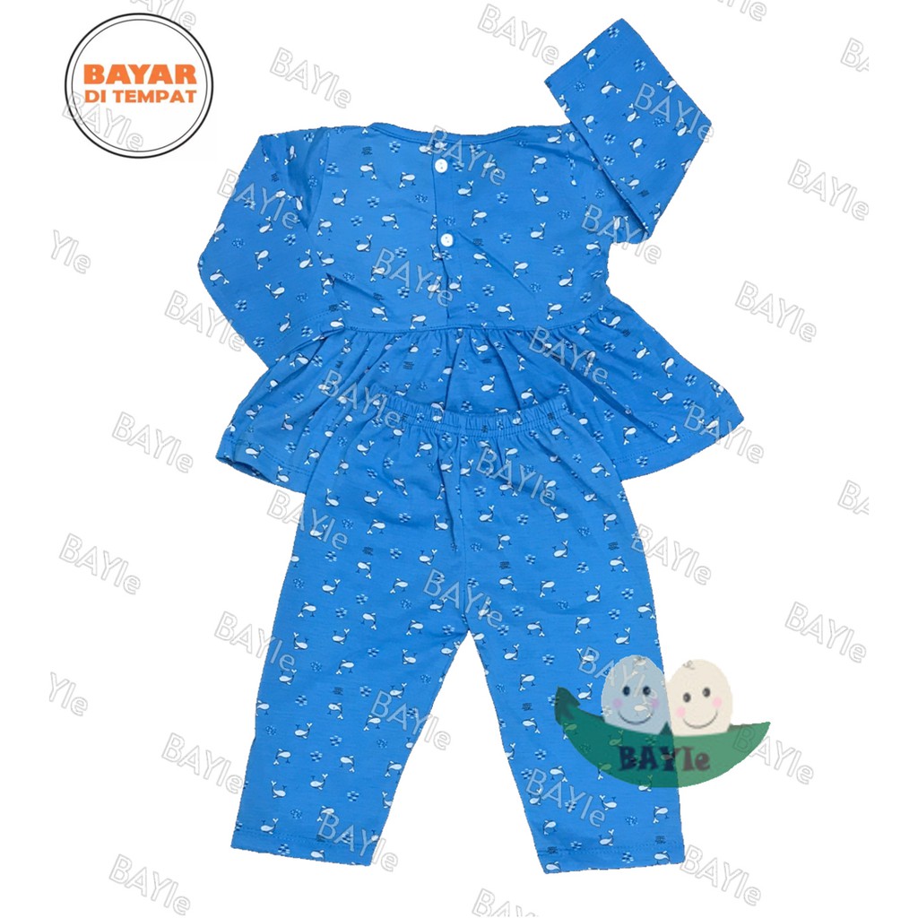 BAYIe - Setelan Baju Bayi/Anak Panjang Perempuan motif FISH COOL BABY usia 0 - 12 bulan