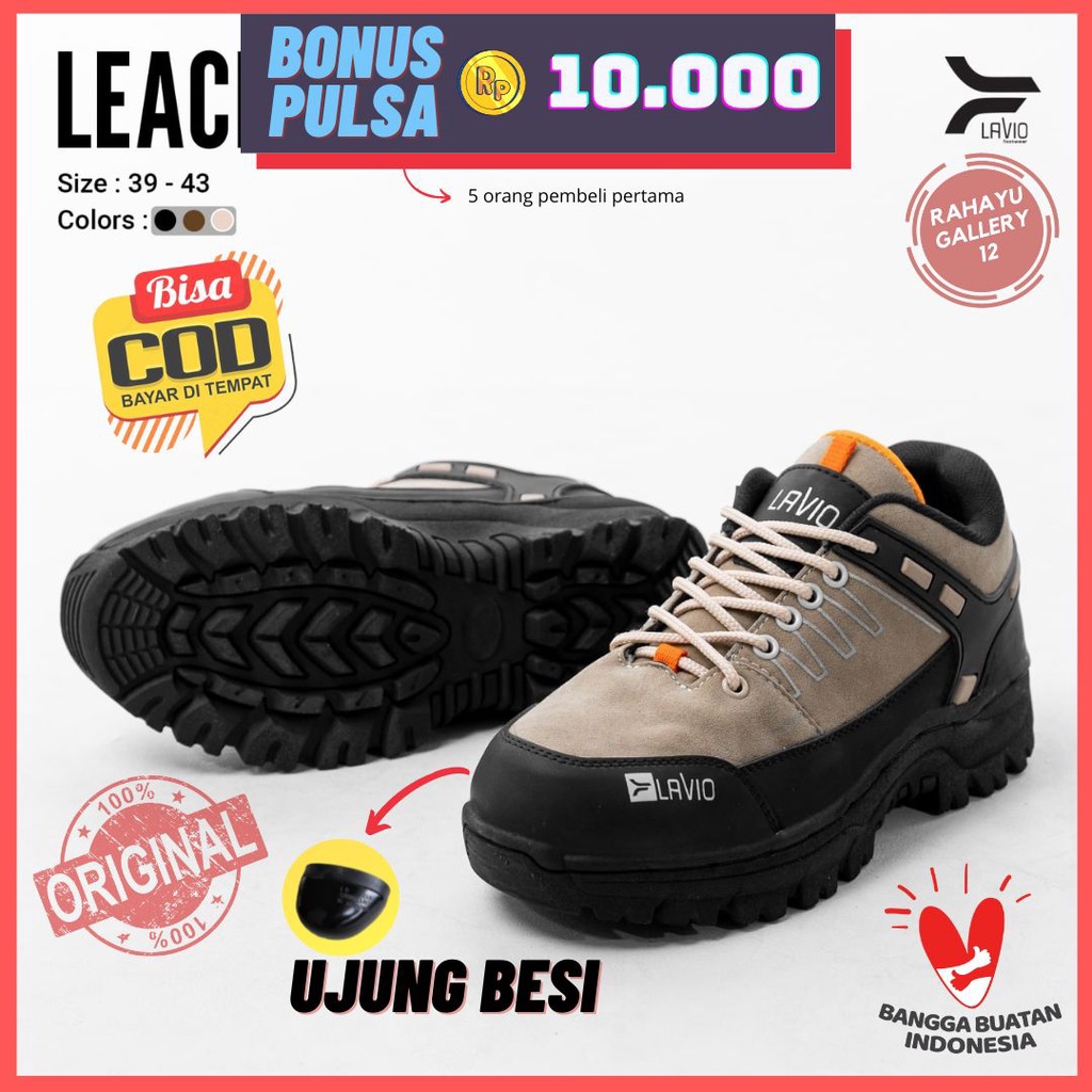 Sepatu Safety Pria Ujung Besi Original Lavio Leacher Septi Kerja Sefty Proyek