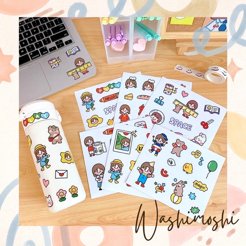 

Washimoshi Korea Cute Cartoon Girl sticker Asthetic