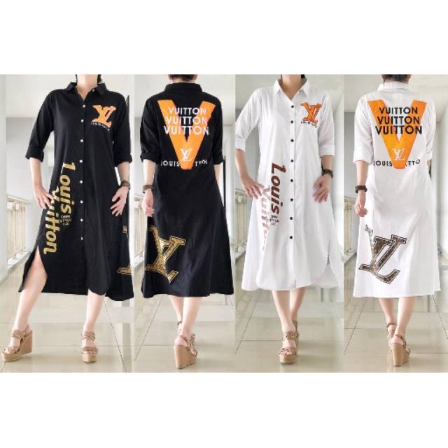 Tunik vuitton sablon timbul ready warna hitam