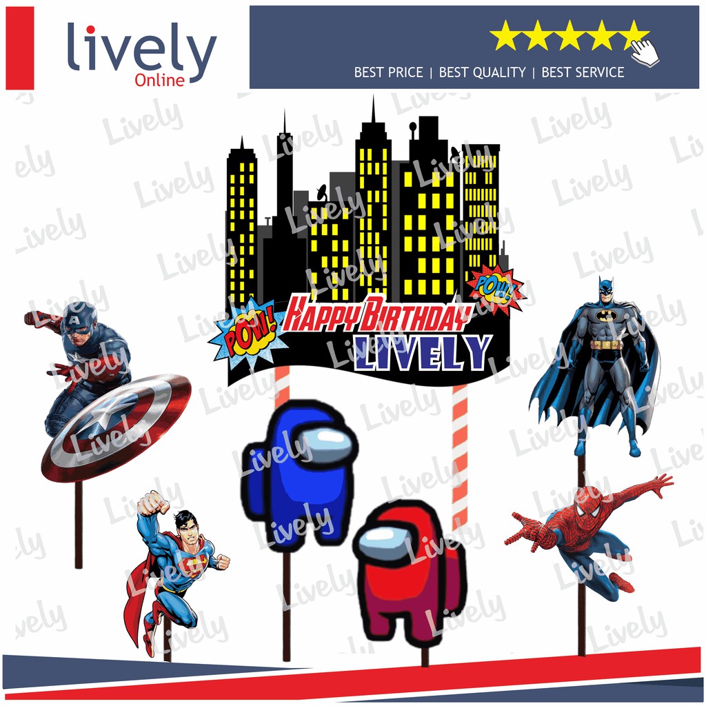 CUSTOM NAMA CAKE TOPPER KARAKTER SUPERHERO AU HIASAN KUE ULANG TAHUN HAPPY BIRTHDAY