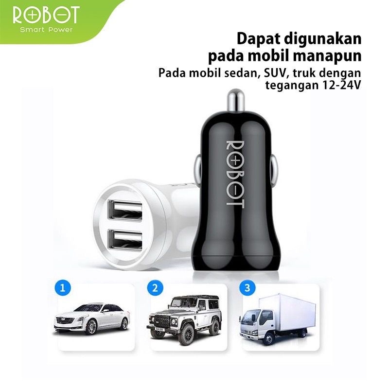 Ready Stok charger mobil Robot RT-C07 micro 2.4A Dual USB Car Charger Saver Mobil new model RT-C06 100% original