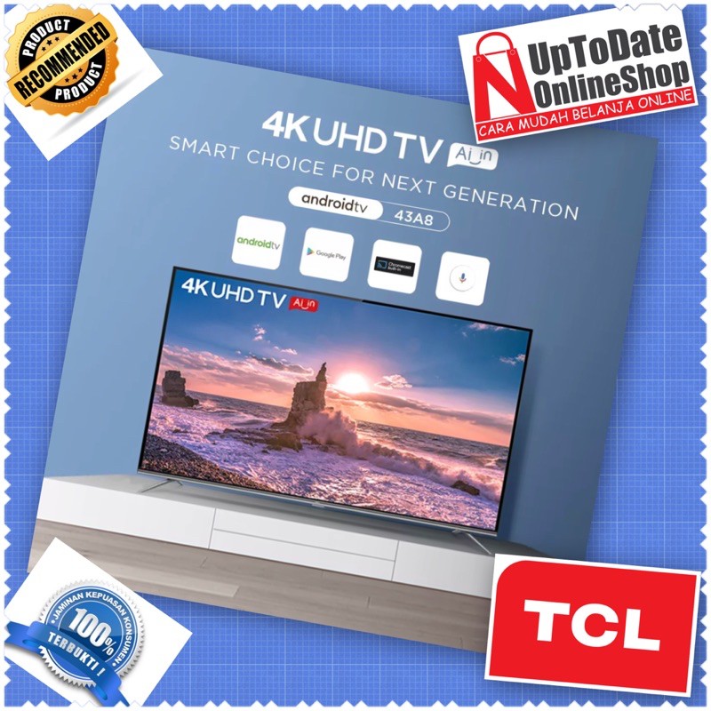 TV LED 43INCH TCL 43A8 ANDROID SMART TV 4K UHD