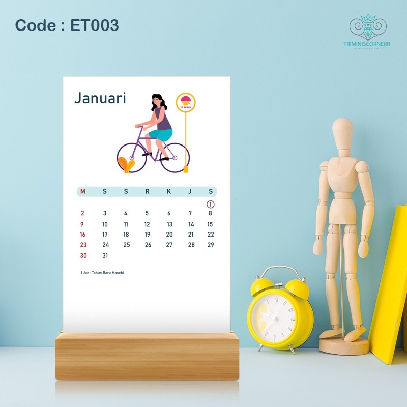 

Kalender Meja Kayu Aestetic, Gratis Stiker