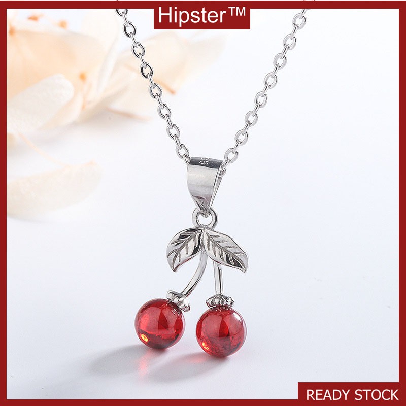 Classic Hot Sale Red Agate Cute Sweet Cherry Pendant Necklace