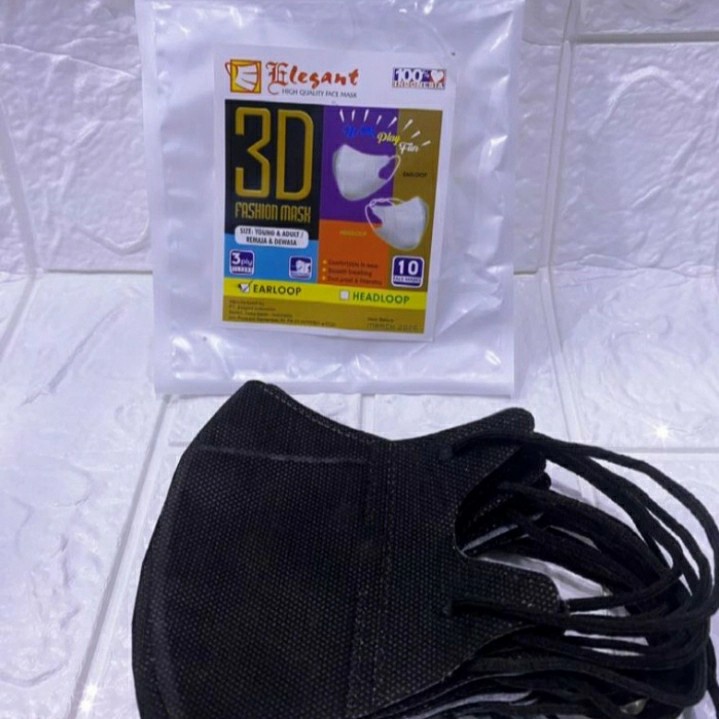 masker duckbill 3ply elegant warna hitam kemenkes isi 10
