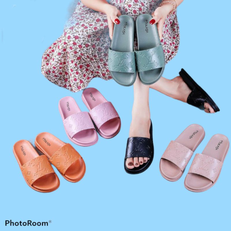 Sandal Mokaya JSD-206-80 Jelly slop motif mokaya slop import jelly slop wanita mokaya ban motif LV