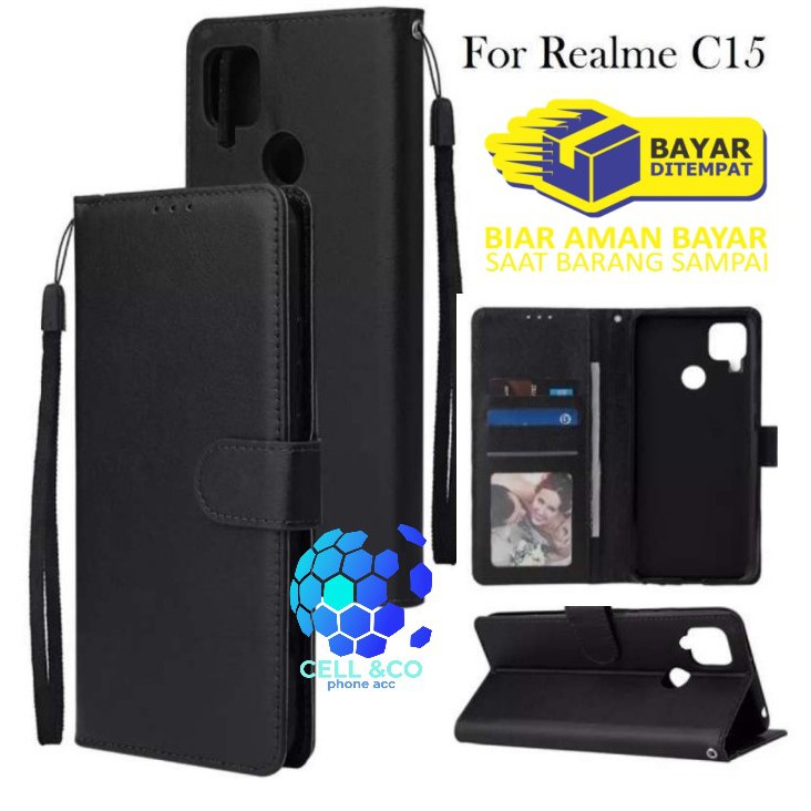 Flip cover REALME C15 Flip case buka tutup kesing hp casing flip case leather wallet