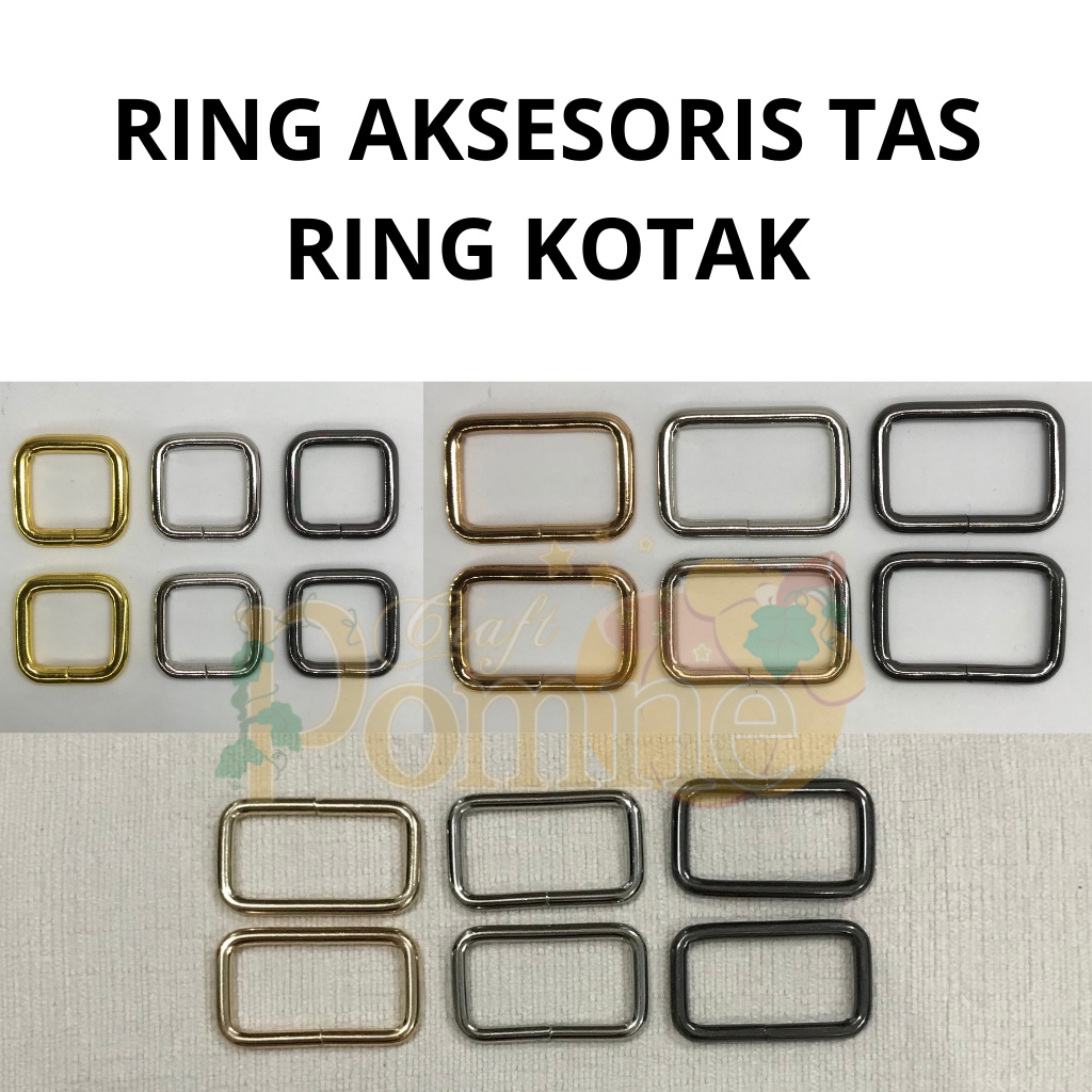 AKSESORIS TAS RING KOTAK TEBAL SQUARE RING RECTANGLE Rose Gold RG Gold Silver Black Nickel