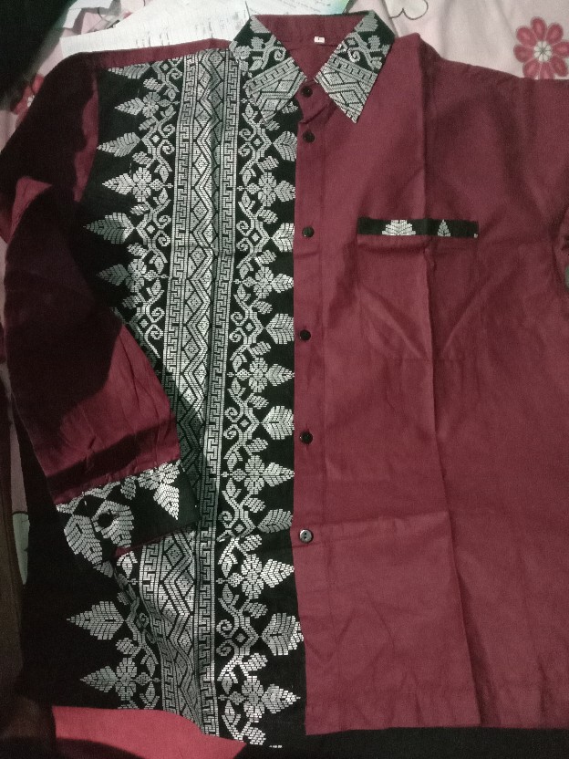 Batik Kombinasi Kemeja Batik Pria Lengan Panjang Warna Maroon Ukuran M L Xl Xxl Batik Hrb026