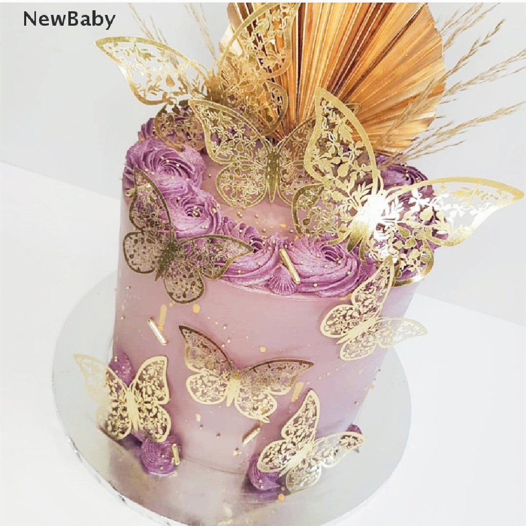 New 12Pcs Hiasan Kupukupu Bahan Metal Warna Gold Untuk Dekorasi Topper Kue