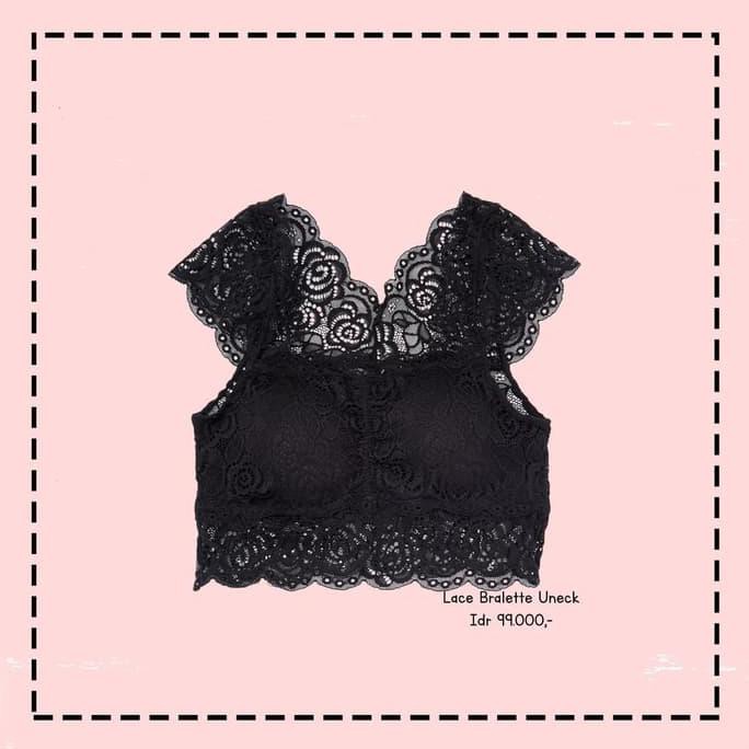 Short Lace Top Crop Top Brokat Brukat Kemben Polos Tank Top Premium BH - Hitam