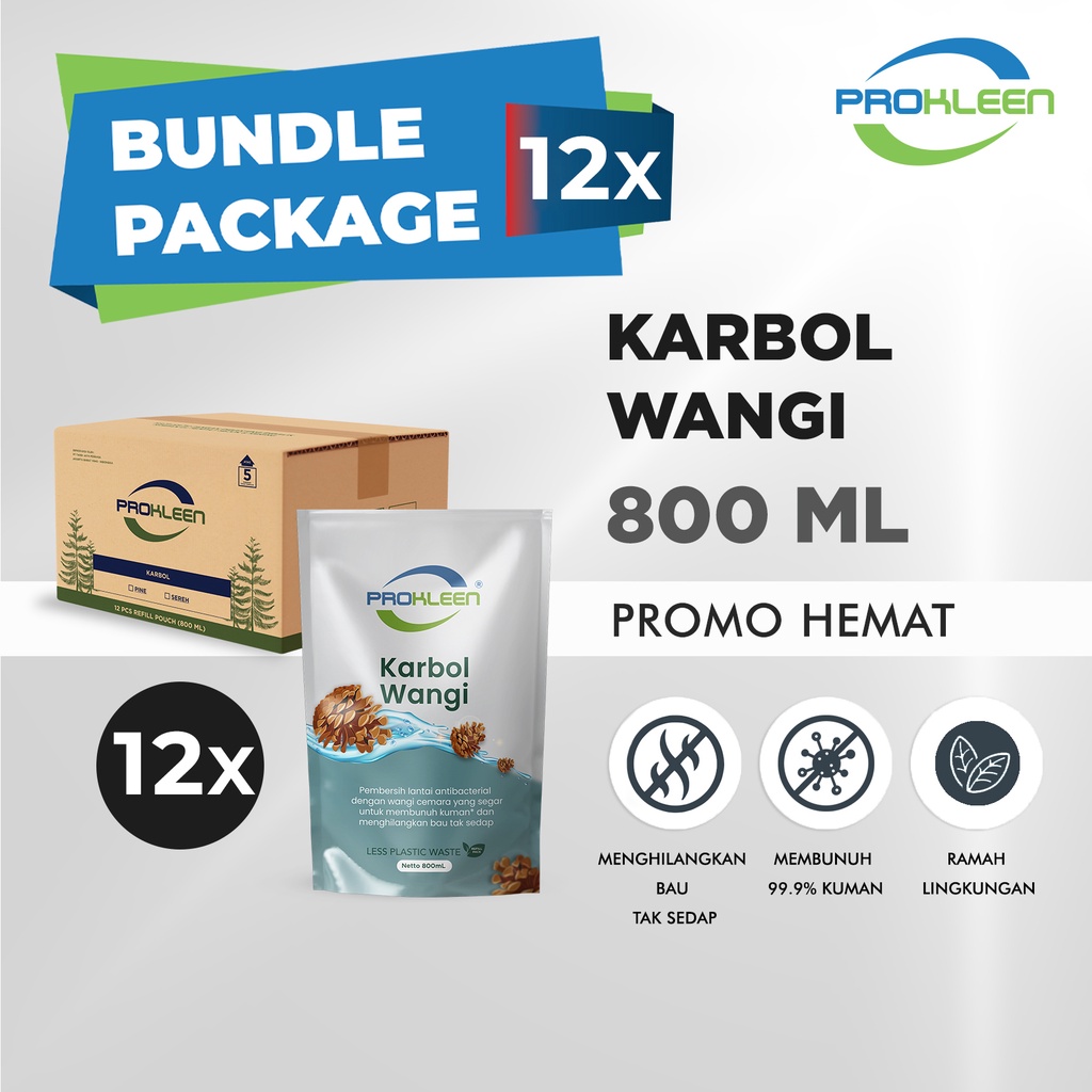 [BUNDLE] Karbol Antibacterial Wangi Pine/Cemara PROKLEEN 800mL - 12pcs