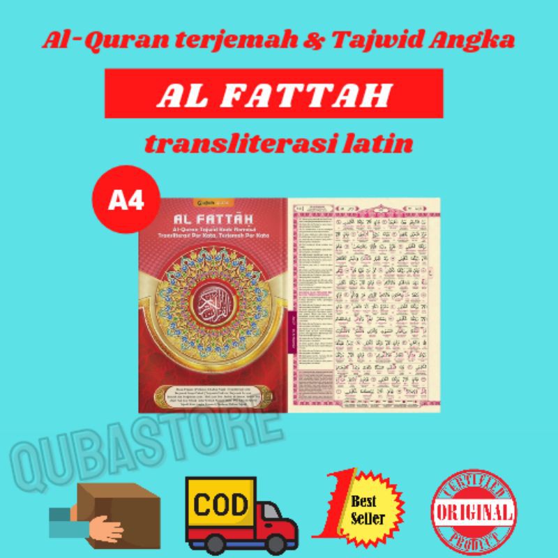 Alquran Al Fattah A4 tajwid kode Romawi Terjemah Perkata tanpa takwil Ukuran A4 Besar