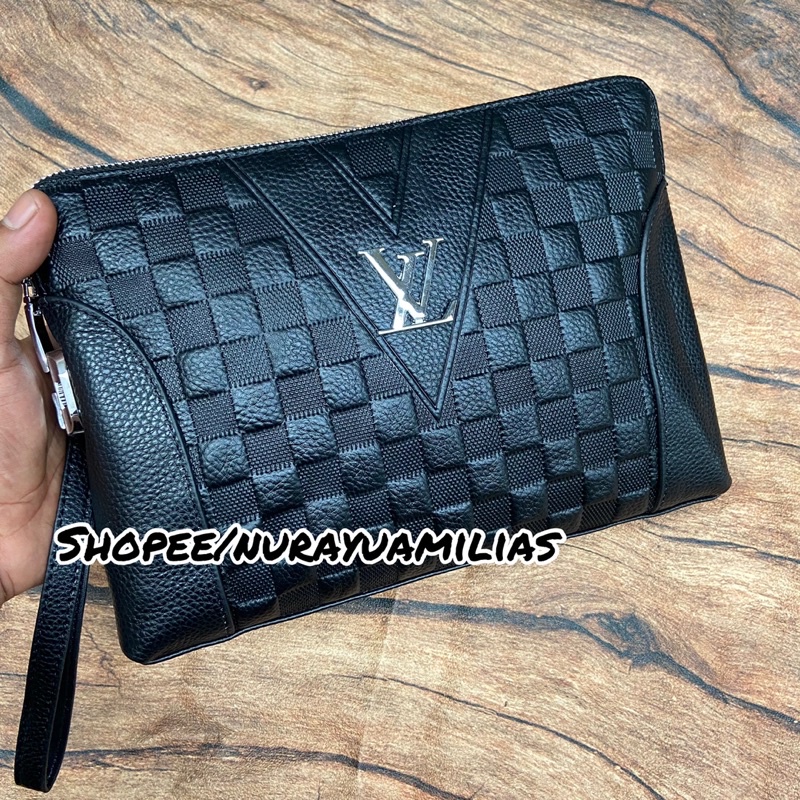 clutch louis Vuitton dengan kode kunci leather clutch pria dan wanita lv full embosse import