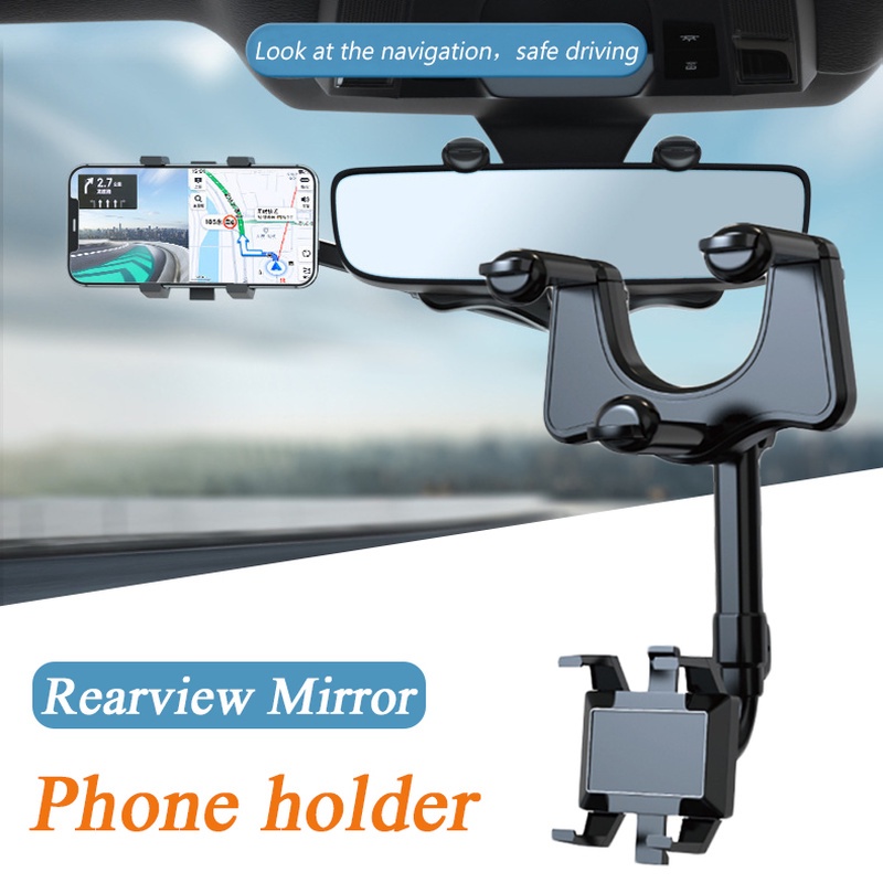 Kaca Spion Mobil 360 Derajat° Bracket Klip Teleskopik Mount Sun Visor Mobil Holder Handphone / Navigasi Adjustable