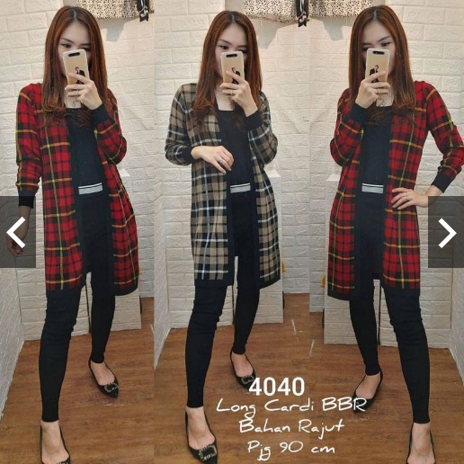 kardigan rajut kotak/cardi rajut panjang motif kotak real pict