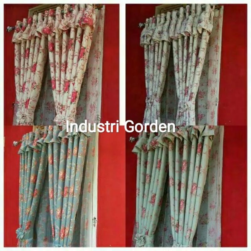 Gorden Jendela Pintu Poni Rumbai Shabby Motif Bunga Sakura Minimalis Ruang Tamu Mewah Murah Tirai Ko