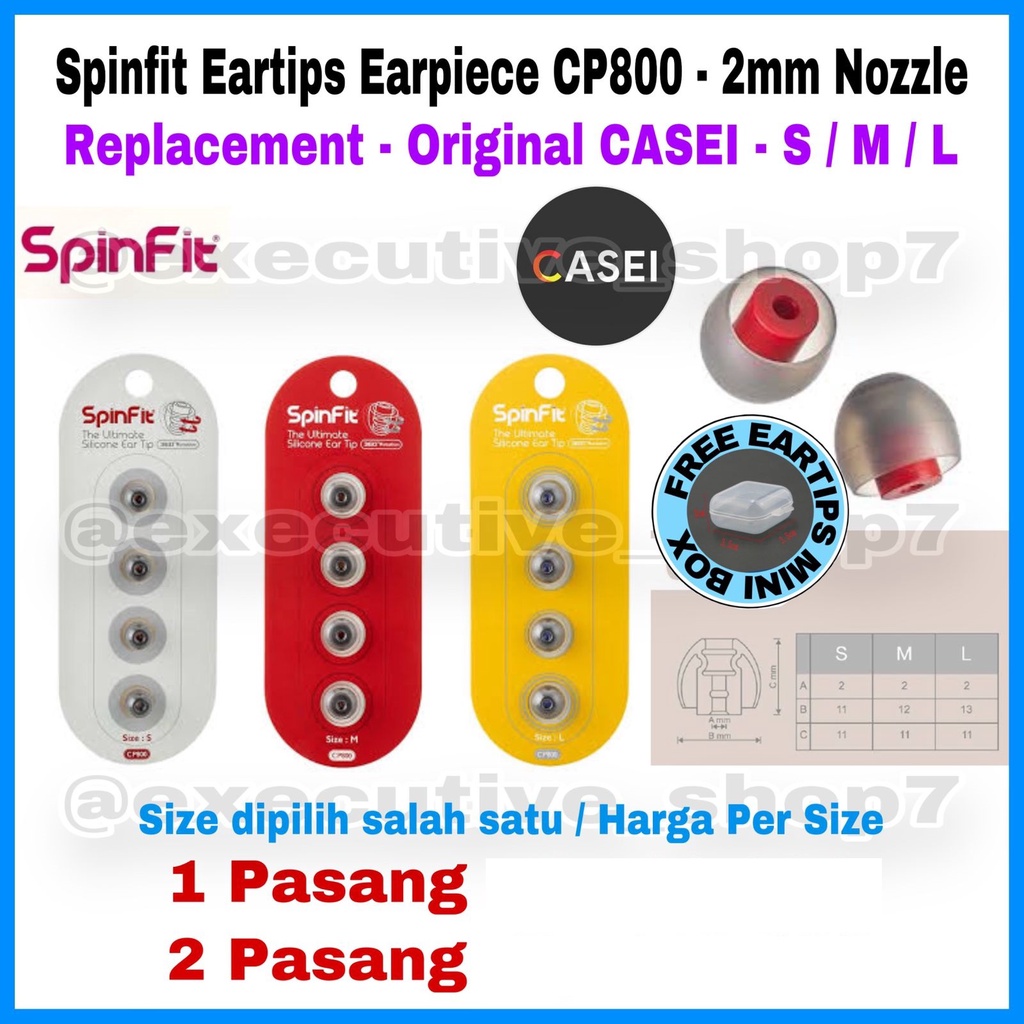 Spinfit Eartips Earpiece CP800 - 2mm Nozzle - Replacement - Original Casei - Size S / M / L 1 Pasang