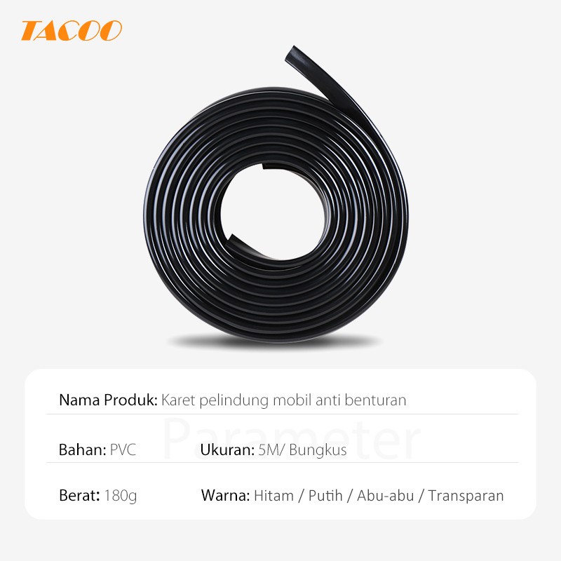 

Tacoo List Karet Pelindung Rubber Strip Seal Peredam Pintu Mobil Anti Collision 5m Universal Model U