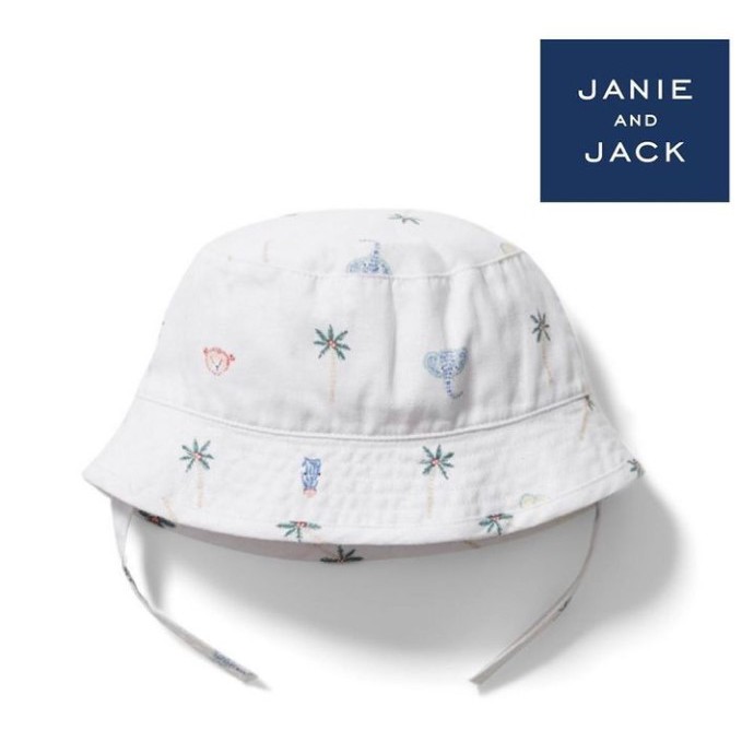 janie and jack bucket hat - baby animal white ready size: 3-6m