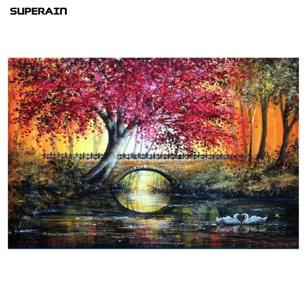 Lukisan Sulaman Berlian 5d Jahitan Bersilang Desain Jembatan Angsa