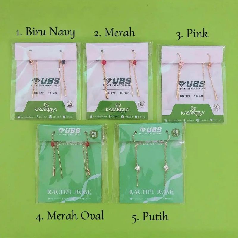 Anting panjang batu warna Biru, merah, pink, putih UBS 8K 375