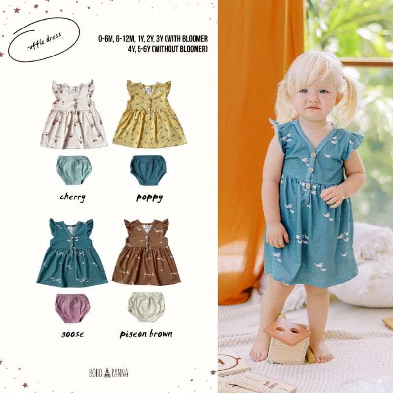 BohoBaby RUFFLE DRESS / BohoPanna Boho Dress Anak 0-3Y (With Bloomer) 4-6Y (Without Bloomer)