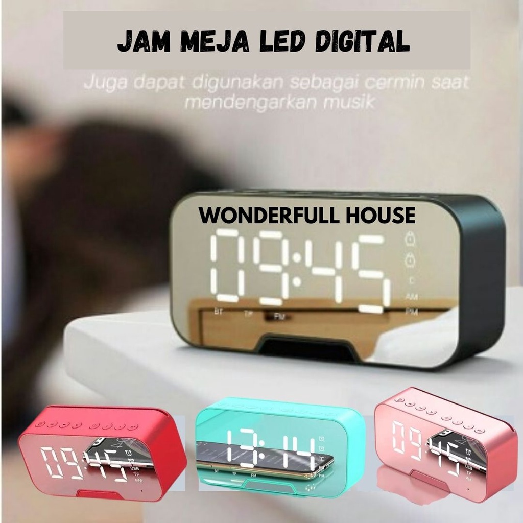 Jam Meja LED Digital Speaker Bluetooth Bass Mini Stereo Wireless