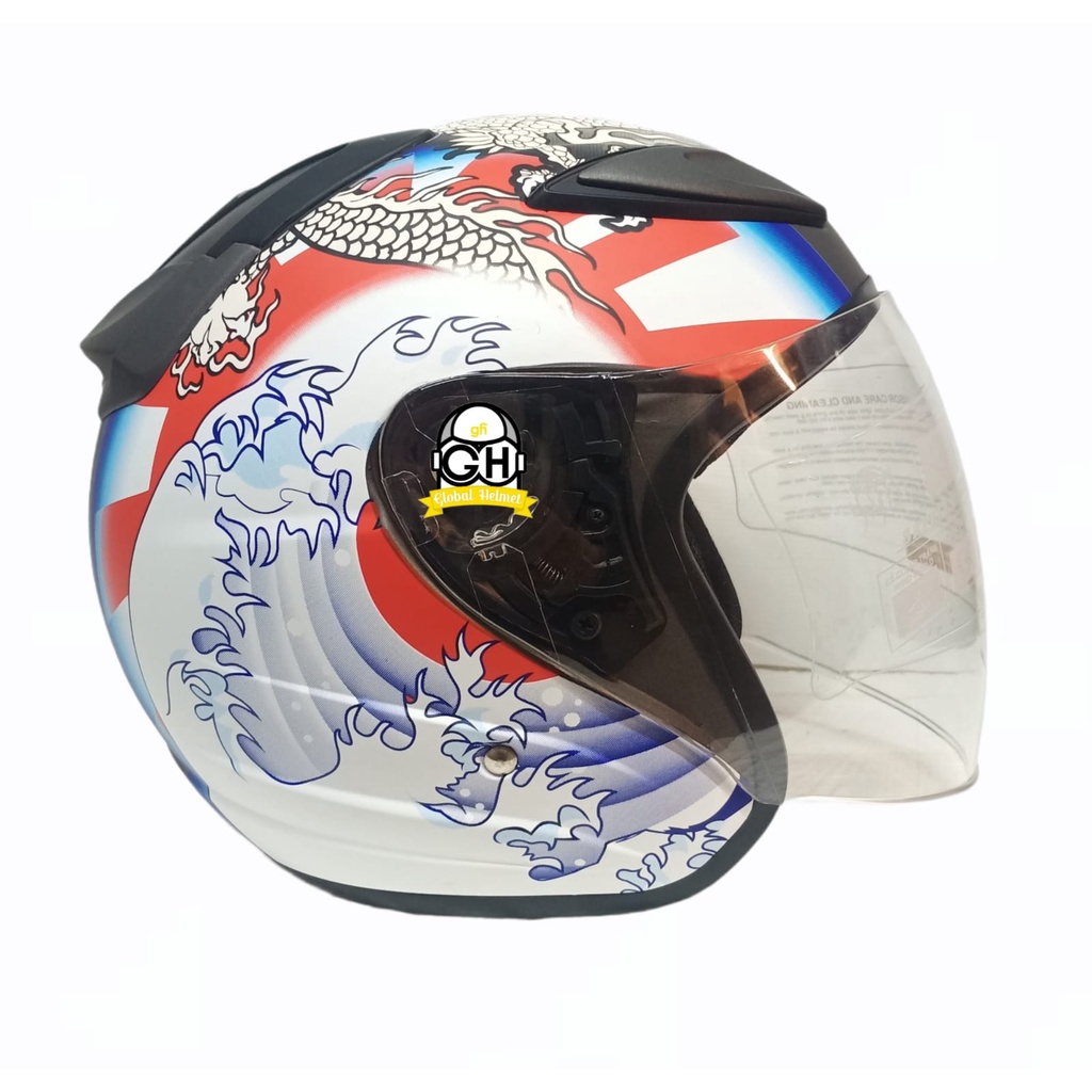 HELM NVR R-26 DRAGON KOI GUNMATE DOFF HALF FACE SINGLE VISOR HELM MURAH SNI HELM DEWASA DJMARU GALAXY R6 R1