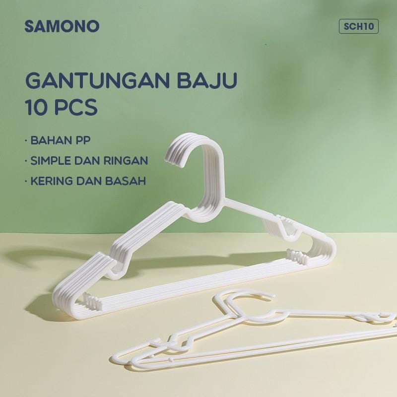 SAMONO SCH10 Gantungan Baju 10Pcs Hanger Plastik Anti Slip Ringan