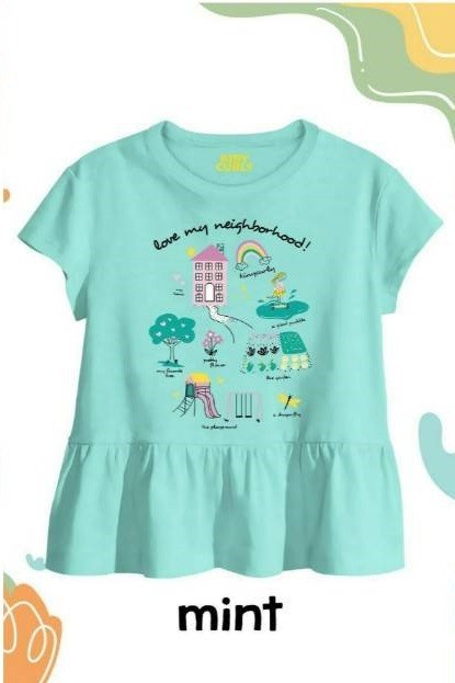 Kaos Anak Perempuan Yuki Ruffle Kiny Curly usia 2-8 TH warna mint